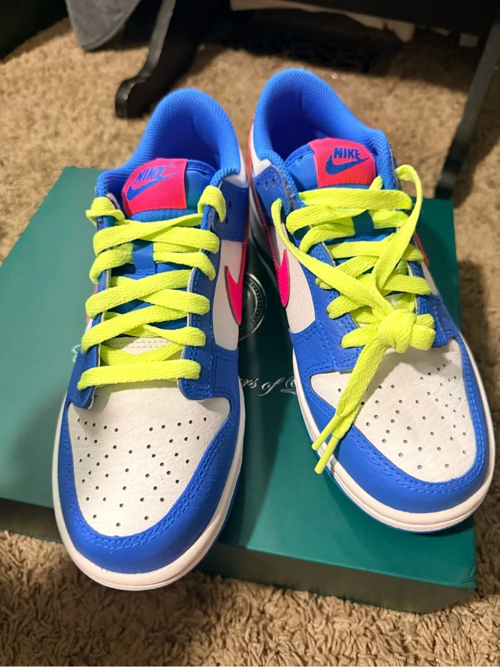 Nike Dunk Low GS Blue Pink Neon Yellow Sneakers Size 6Y IB7471-400